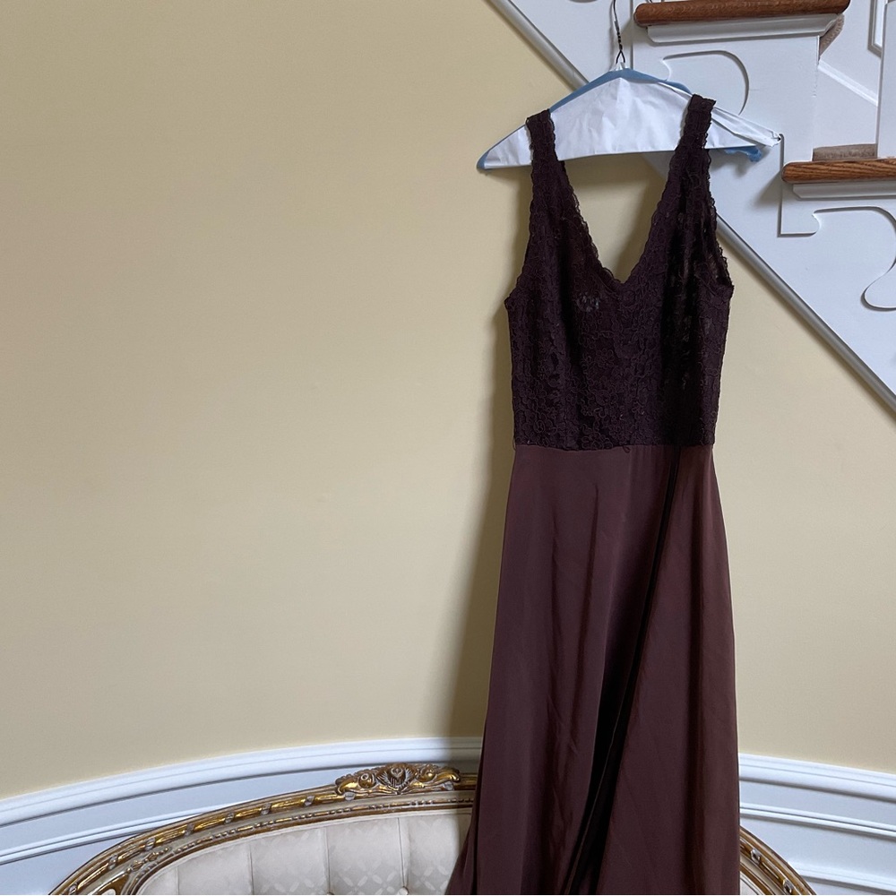 Kay Unger Brown Lace Evening Dress with scarf size 8